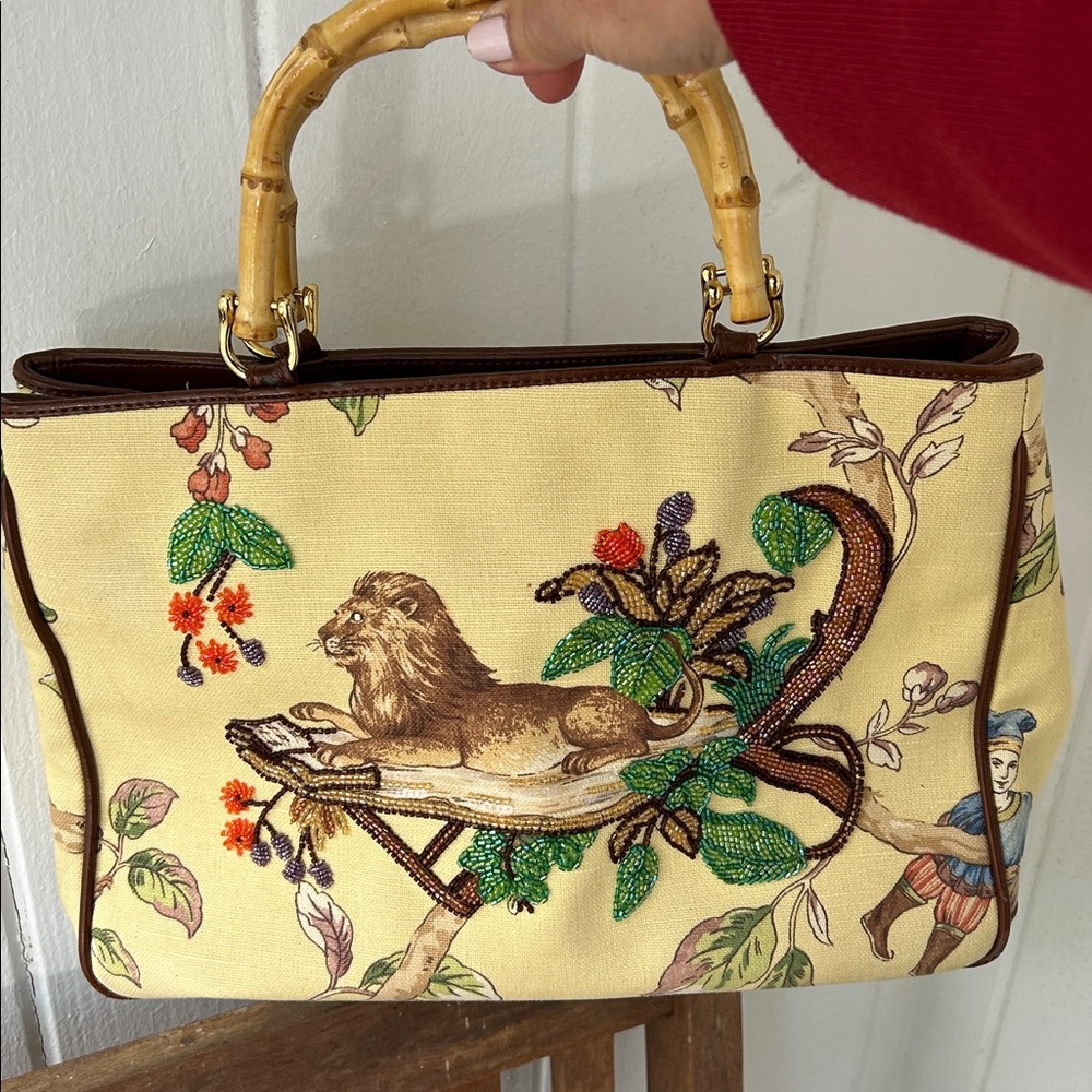 Isabella Fiori Floral Crystal Embellished Women's Bag with Bamboo Handles